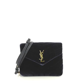 Saint Laurent LouLou Shoulder Bag Matelasse Chevron Velvet Toy Blue 444482