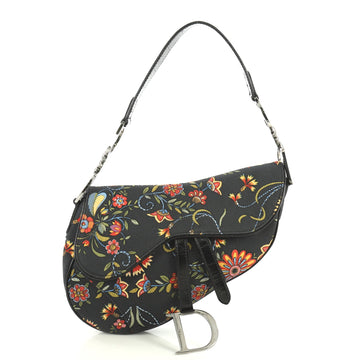 Christian Dior Vintage Saddle Bag Printed Canvas Medium Black 444641