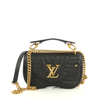 Louis Vuitton New Wave Chain Bag Quilted Leather PM Black 444691