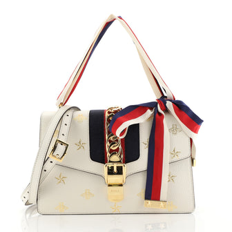 Gucci Sylvie Shoulder Bag Printed Leather Small White 44471108