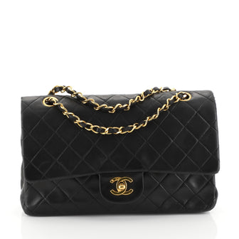 Chanel Vintage Classic Double Flap Bag Quilted Lambskin Medium Black 44471127