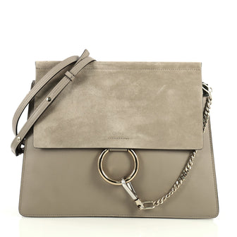 Chloe Faye Shoulder Bag Leather and Suede Medium Gray 44471144