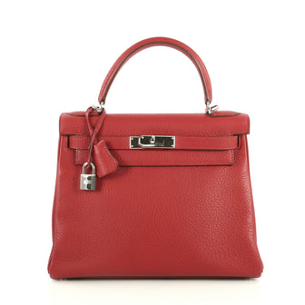 Hermes Kelly Handbag Red Clemence with Palladium Hardware 28 Red 44471145