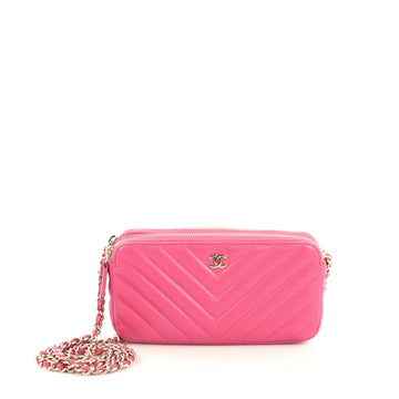 Chanel Double Zip Clutch with Chain Chevron Lambskin Pink 44471147