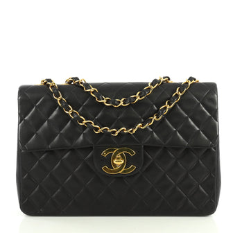 Chanel Vintage Classic Single Flap Bag Quilted Lambskin Maxi Black 444...