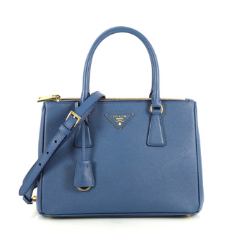 Prada Galleria Double Zip Tote Saffiano Leather Small Blue 44471167