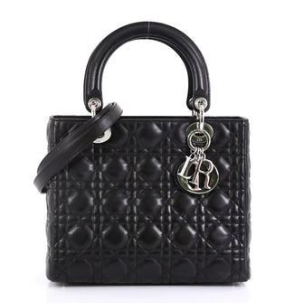 Christian Dior Lady Dior Handbag Cannage Quilt Lambskin Medium Black 44471169