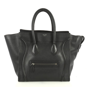 Celine Luggage Handbag Grainy Leather Mini Black 44471172