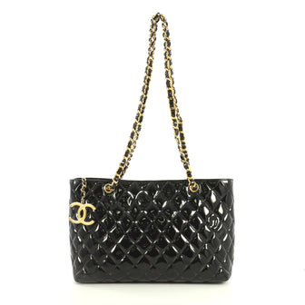 Chanel Vintage CC Charm Tote Quilted Patent Medium Black 44471177