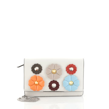 Fendi Tube Wallet On Chain Flower Studded Leather White 4447126
