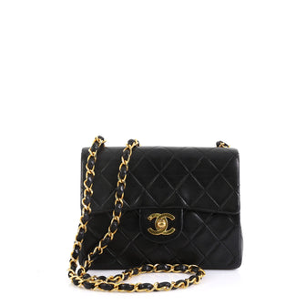 Chanel Vintage Square Classic Single Flap Bag Quilted Lambskin Mini Bl...