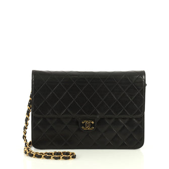 Chanel Vintage Clutch with Chain Quilted Leather Medium Black 4447153