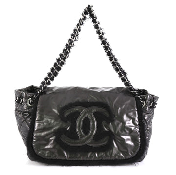Chanel Polar Accordion Flap Bag Vinyl with Mohair Gray 444716