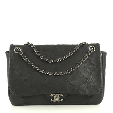 Chanel Outdoor Ligne Flap Bag Quilted Caviar Black 4447171