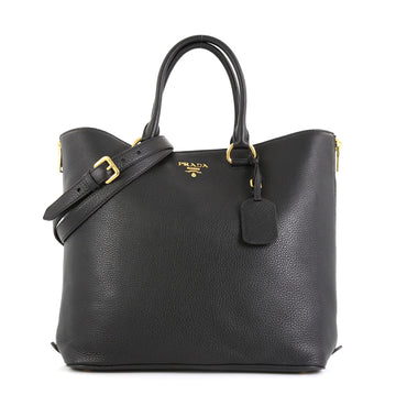 Prada Side Zip Convertible Shopper Tote Vitello Daino Large Black 4447177
