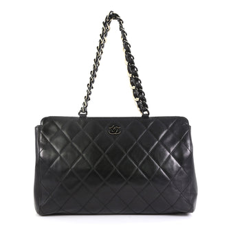 Chanel Vintage Resin Chain Zip Tote Quilted Lambskin Large Black 4447178