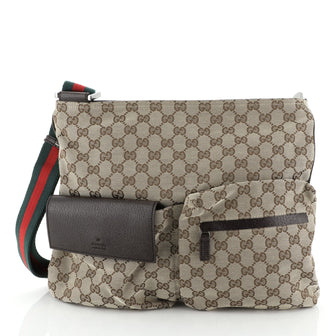 Gucci Double Pocket Web Messenger GG Canvas Medium Brown 4447181