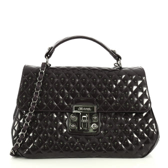 Chanel Kelly Mademoiselle Lock Top Handle Bag Quilted Glazed Calfskin...