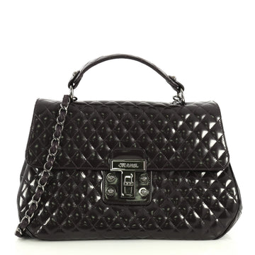 Chanel Kelly Mademoiselle Lock Top Handle Bag Quilted Glazed Calfskin...