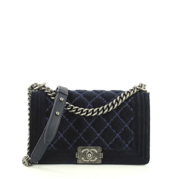 Chanel Boy Flap Bag Quilted Velvet Old Medium Blue 444911