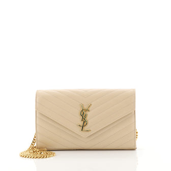 Saint Laurent Classic Monogram Wallet on Chain Matelasse Chevron Leather Medium