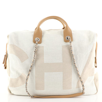 Chanel Logo Bowling Bag Canvas Large White 4450112