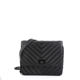 Chanel So Black Reissue Square Wallet on Chain Chevron Aged Calfskin 