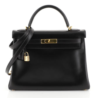 Hermes Kelly Handbag Black Box Calf with Gold Hardware 32 Black 445012...