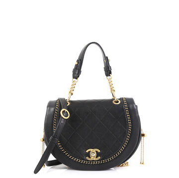 Chanel Saddle Bag Quilted Leather with Chain Detail Small
