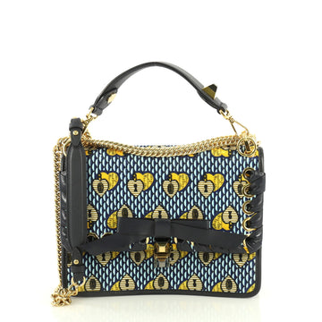 Fendi Kan I Bow Bag Whipstitch Printed Velvet Medium Blue 4450137