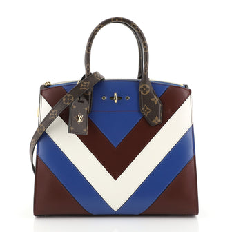 Louis Vuitton City Steamer Handbag Chevron Leather with Monogram Canvas MM White 4450138