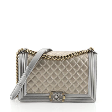 Chanel Bicolor Boy Flap Bag Quilted Metallic Calfskin New Medium
