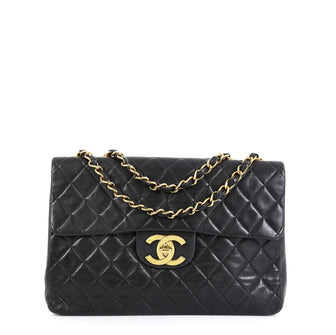 Chanel Vintage Classic Single Flap Bag Quilted Lambskin Maxi Black 4450164