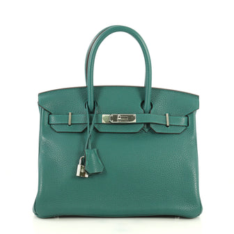 Hermes Birkin Handbag Green Clemence with Palladium Hardware 30 Green 4450166