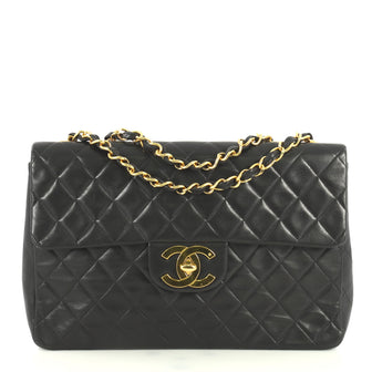 Chanel Vintage Classic Single Flap Bag Quilted Lambskin Maxi Black 445...