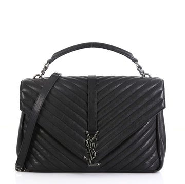 Saint Laurent Classic Monogram College Bag Matelasse Chevron Leather Large