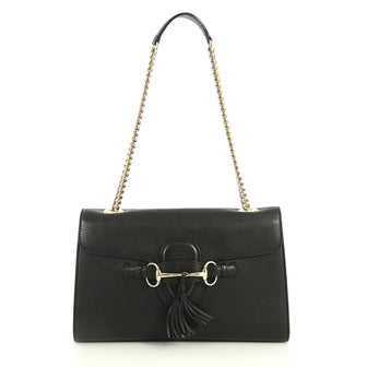 Gucci Emily Chain Flap Bag Leather Medium Black 445281