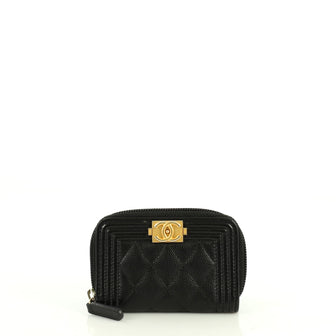 Chanel Boy Zip Coin Purse Quilted Caviar Small Black 445285