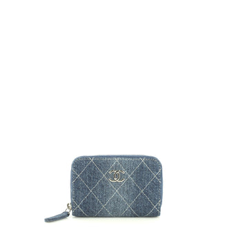Chanel CC Zip Coin Purse Quilted Denim Small Blue 445304