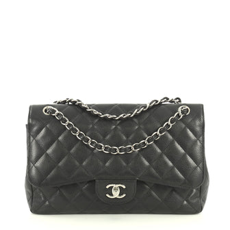 Chanel Classic Double Flap Bag Quilted Caviar Jumbo Black 445305