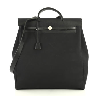 Hermes Herbag Toile and Leather GM Black 445374