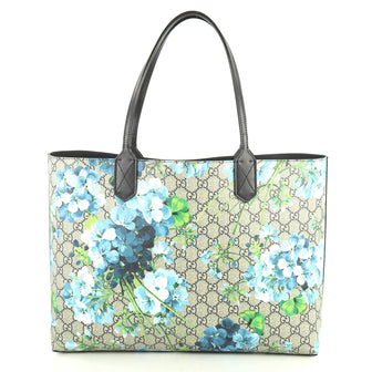 Gucci Reversible Tote Blooms GG Print Leather Medium Blue 445421