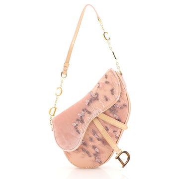 Christian Dior Vintage Saddle Bag Embellished Velvet Mini Pink 445462