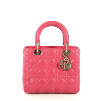 Christian Dior Lady Dior Handbag Cannage Quilt Lambskin Medium Pink 4454701