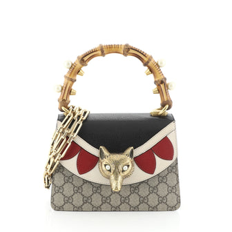 Gucci Broche Bamboo Top Handle Bag GG Coated Canvas and Leather Mini