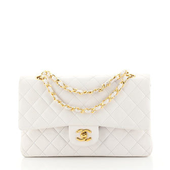 Chanel Vintage Classic Double Flap Bag Quilted Lambskin Medium White 4...
