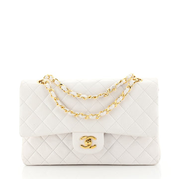 Chanel Vintage Classic Double Flap Bag Quilted Lambskin Medium White 4...