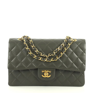 Chanel Vintage Classic Double Flap Bag Quilted Lambskin Medium Green 445587