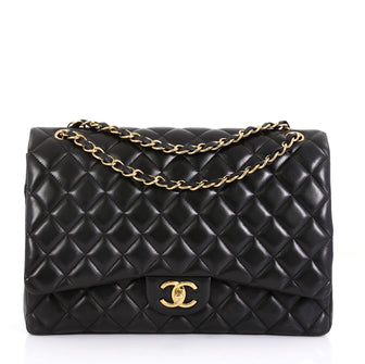 Chanel Classic Double Flap Bag Quilted Lambskin Maxi Black 445652