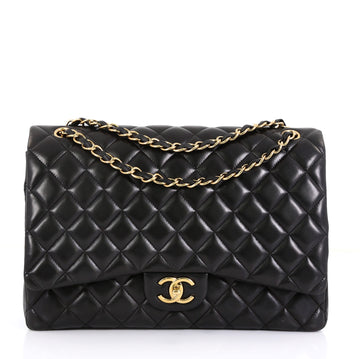 Chanel Classic Double Flap Bag Quilted Lambskin Maxi Black 445652